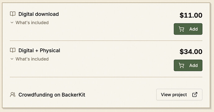 Crowdfunding link along with other pricing tiers