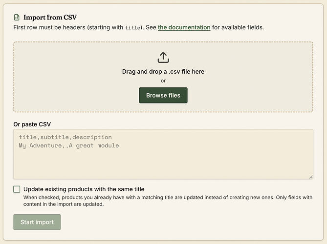 Bulk import: CSV