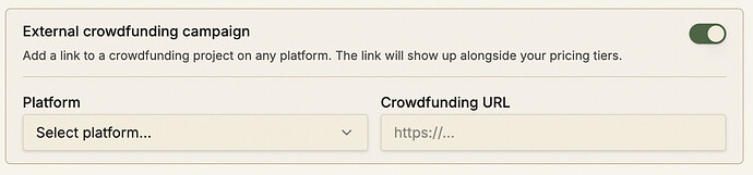 Crowdfunding toggle on the Edit product page