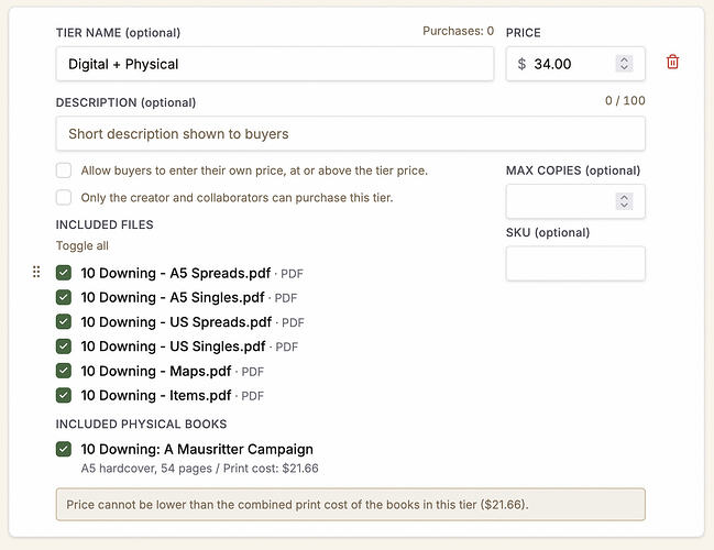 Pricing tier example